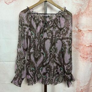 NWT MAURICES paisley boho romantic top size L moody purple vintage feminine